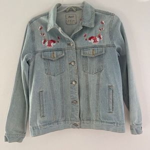 Denim Co 1969 Vintage Jean jacket button down pocket embroidery art  Japanese